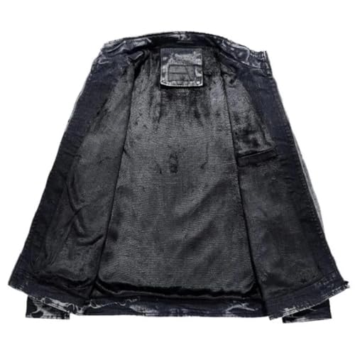 Men's Thickened Denim Jacket Retro Stand Collar Solid Color Zipper Slim Casual Jean Coats3