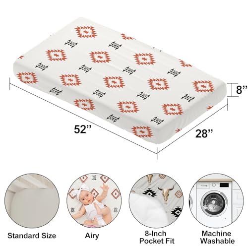 Image of 4 Pack Western Crib Set for Baby Boys, Soft Breathable Fitted Crib Sheet 28 x 52 in, Aztec Cowboy Nursery Decor for Standard Crib and Toddler Bed Mattresses