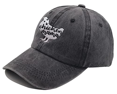 Image of Chicken Mama Hat, Farm Hen Baseball Cap Vintage Washed Distressed Denim Adjustable Dad Hats