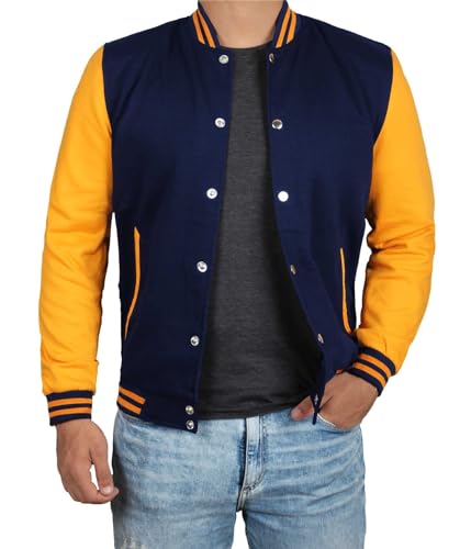 Decrum Varsity Jacket Men - High School Letterman Bomber Style Fleece Baseball Jackets For Mens