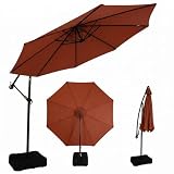 Sunnydaze 10ft Cantilever Offset Patio Umbrella with Base Included for Porch, Deck, Pool, or Backyard - Polyester Sandbag Weight, Push-Button Tilt and Crank, Powder-Coated Steel Pole - Burnt Orange