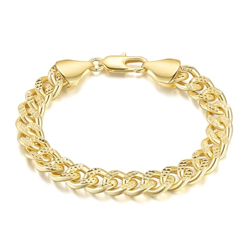 14K Gold Bracelets for Women Chunky Bracelet for Mens Non Tarnish Charm Cuban Link Chain for Womens Men Trendy Jewelry 5 Sizes 6.5/7/7.5/8/9in