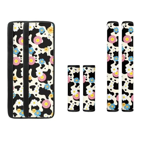 Kathyboom Refrigerator Door Handle Covers Keep Kitchen Appliance Clean, Set of 6 Dust Resistant Microwave Handle Glove Covers Machine Washable (Cow Print Flower)