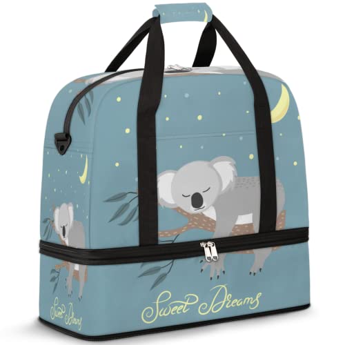 Cute Sleeping Koala Bear Foldable Travel Duffel Bag Tote Carry On Luggage Sport Duffle for Women Men Gym Bag Overnight Weekender Bags with Shoe Compartments & Shoulder Strap