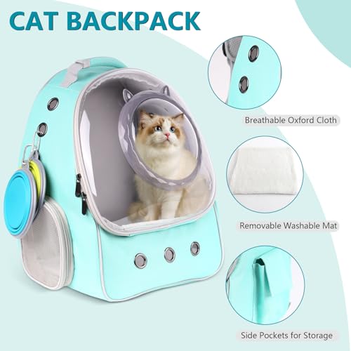 WillWant Mochila Verde para Gatos, Mochila com Bolhas para Gatos, Bolsa de Transporte para Gatos com