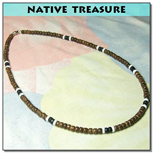 Native Treasure Mens and Womens Tropical Summer Beach Necklace From the Philippines, Brown Coconut Beads and White Ark Shells - Image 6