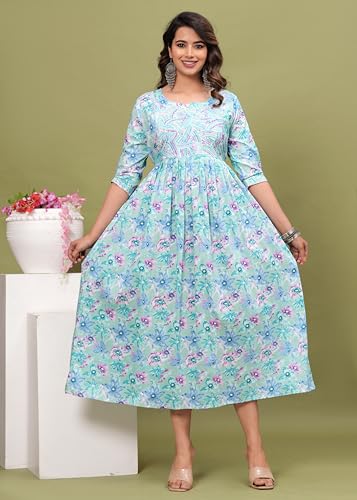 Image of Maternity Feeding Kurti for Women | Cotton Blend Anarkali Dress with Nursing Zip for Pre & Post Pregnancy