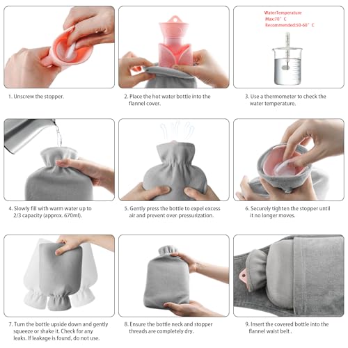 MOKANI Hot Water Bottle Belt, 1L Wearable Wrap Around Hot Water Bottle Set with Cover, Long Rubber Hot Water Bag for Shoulder, Neck, Waist, Back, Foot and Period Relief for Women (Animal) - Image 6