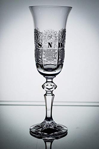Czech Bohemian Crystal Glass Set Of 6 Champagne Flutes 5Oz./150Ml. Hand Cut Elegant Vintage Lace Design Classic Stem Crystal Goblets For White Rose Red Wine Handmade In Czech Republic #TOP2
