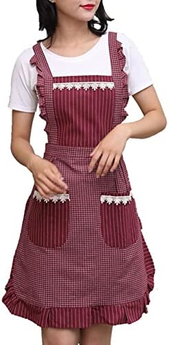 Cute Apron for Women with Pockets, Comfortable Kitchen Apron, Perfect for Cafe Shop, Baking, Gardening, Cooking, Red