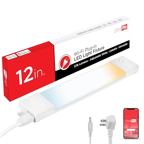 UltraPro 12 inch Plug-in Wi-Fi Under Cabinet Lights, Many White Settings from 2000K-6000K, Full Range Dimmable, Easy to Use Wi-Fi App, Programmable Schedule Under Cabinet Lighting, 65269