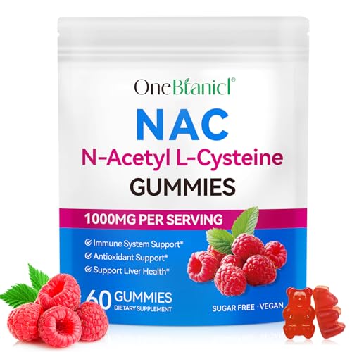 NAC N-Acetyl-Cysteine 1000mg Gummies, 60 Count | 30 Days Supply, Vegan N-Acetyl L-Cysteine Nutritional Supplements - Nac Supplement High Bioavailability Amino Acid for Skin & Hair