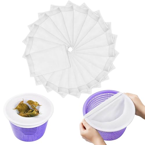 smartelf Lot de 10 chaussettes pour skimmer de piscine, filet filtrant, réutilisables, pour skimmer de surface, élimine les scories et les feuilles (blanc)