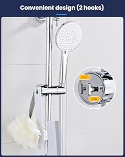 YEAUPE Supporto di Ricambio per Soffione Doccia - Universale Supporto Doccia Regolabile con 2 ganci per asta doccia da 16-28 mm, Porta Doccino, Porta Doccino per Doccia in ABS, Cromato