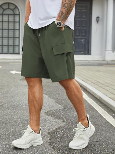 Image of Hardaddy Men's Casual Stretch Cargo Shorts Classic Drawstring Elastic Waist Relaxed Fit Work Short with 5 Pockets
