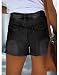 Roskiky Damen Jeansshorts hochgeschnitten sommerlich lässig mit Rissen dehnbar Used-Look M Verblasstes Schwarz