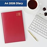 2026 A4 Day a Page Diary – Full Year Hardback Casebound Organiser – Day per Page Desk Diary Planner for Home Office School & Work – UK Focused Diaries with Durable Covers & Ribbon Page Marker (Red) - Image 2