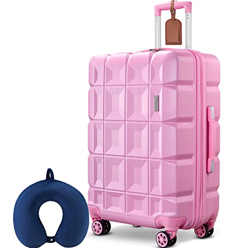 imiomo 3-teiliges Gepäck-Set, Abstand, Reisekoffer mit Spinner-Rädern, TSA Schloss, Hartschale, leichtes Koffer-Set für Männer und Frauen, Pink, 28in, Ravel Koffer mit Spinnrollen TSA-Schloss Cover