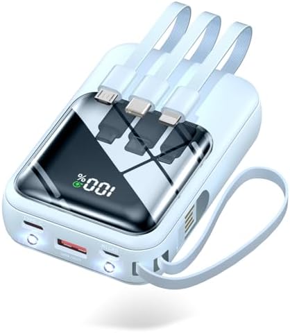 （04:30時点） 【Amazon.co.jp限定】 モバイルバッテリー 小型 軽量 23600mAh大容量 22.5W/PD18W 4本ケーブル内蔵 203g 手のひらサイズ 持ち運び便利 急速充電 スマホ充電器 5台同時充電 3WAY蓄電Type-C入出力兼用 低電流対応 LEDランプ搭載 コンパクトで機内持ち込み可 旅行/出張/アウトドア/停電/防災緊急用 全機種対応(ブルー)