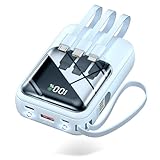 【Amazon.co.jp限定】 モバイルバッテリー 小型 軽量 23600mAh大容量 22.5W/PD18W 4本ケーブル内蔵 203g 手のひらサイズ 持ち運び便利 急速充電 スマホ充電器 5台同時充電 3WAY蓄電Type-C入出力兼用 低電流対応 LEDランプ搭載 コンパクトで機内持ち込み可 旅行/出張/アウトドア/停電/防災緊急用 全機種対応(ブルー)