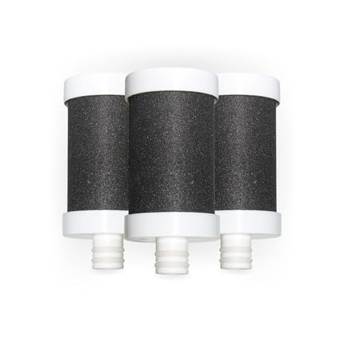 HAHN Technology® 3er-Set Ersatzkartuschen - Aktivkohle mit Keramikkugeln & Mikrofilter | Für HAHN Wasserhahnfilter geeignet | Reduziert Chlor, Gerüche & Verunreinigungen