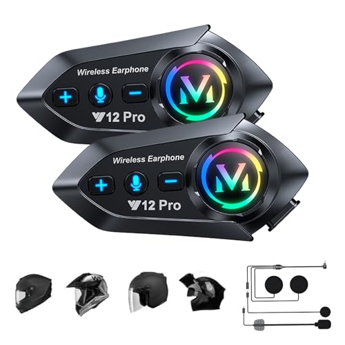 Wireless Motorcycle Intercom 2 Pack Helmet Bluetooth Headset with Mic IP56 Waterproof Motorbike Intercom Noise Cancelling Helmet Headphones Speakers Earphones Communication Device with Microphone