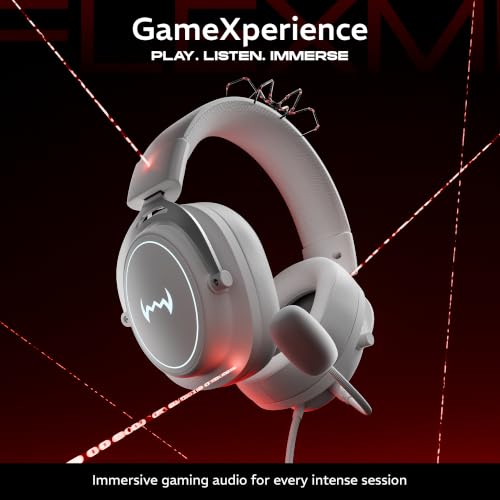 Image of daWg HeadBug G30 Wired Gaming Headset, 50mm Neodymium Drivers, Virtual 7.1 Surround Sound, Hi-Res Audio, Flexible Gaming Mic, Audio Controls, RGB LED, Soft Ear Cushions, Windows Software (White)
