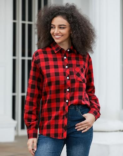 Image of SANGTREE Girls & Women's Long Sleeve Flannel Plaid Shirt Button Down Shirts, 3 Months - US 2XL