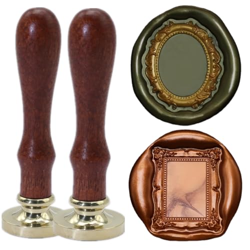 3D Embossed Frame Wax Seal Stamp ONWINPOR 2Pcs Frame Relief Carving Wax Sealing Stamp Set Framestamp Head with Wooden Handle Waxsealing Set for Wedding Invitations Lettersealing (KS02)
