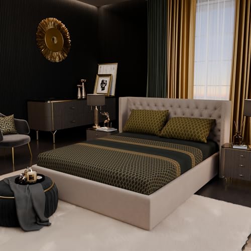 Image of Stoa Paris 100% Bamboo Cotton King Size Fitted Bedsheet with 2 Pillow Covers, 200TC Printed Bed Set, Breathable, All-Season Comfort, Home Decor, Imperial Grandeur - Verde Empire (182cmx198cm+30cm)