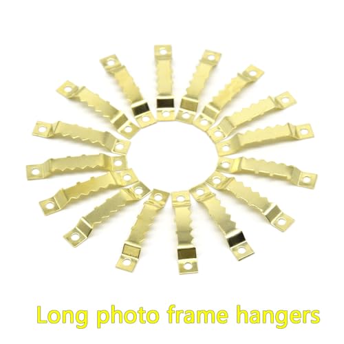 Image of 100 Pcs Sawtooth Hangers Picture Hanging Kit 1.77in Sawtooth Picture Hangers Picture Hooks with Screws Picture Frame Hangers for Photos Artwork Clock (Gold /XK-JC)