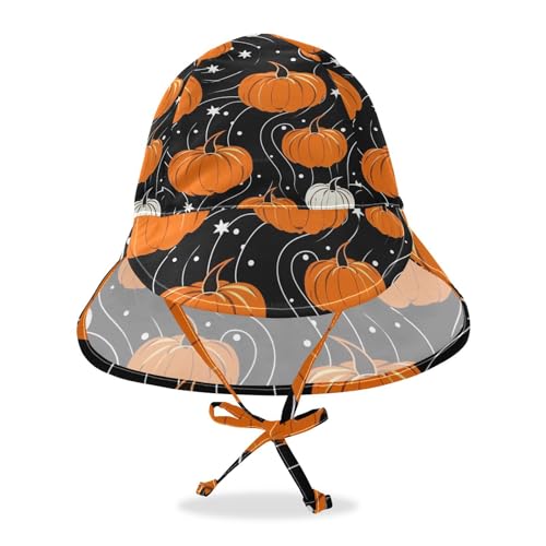J JOYSAY Halloween Black Pumpkins Baby Sun Hat Toddler Hat UPF 50+ Toddler Baby Sun Hat Wide Brim Outdoor Beach Caps Play hat with Neck Flap for Boys Beach