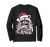 Waschbär Santa Weihnachtsbaum Lichter Xmas Waschbär Pyjama Langarmshirt