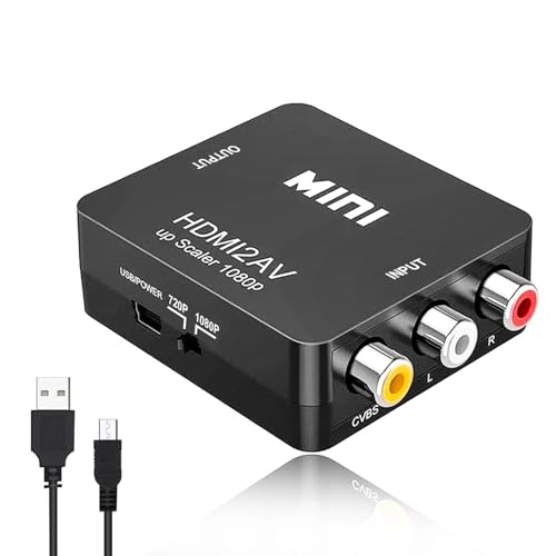 ONGNIUU Adaptador Convertidor RCA a HDMI, Adaptador AV a HDMI, 1080P RCA Compuesto CVBS Video Convertidor de Audio con Cable USB, para PS2 Wii Xbox VHS DVD TV Proyector, Soporta PAL/NTSC