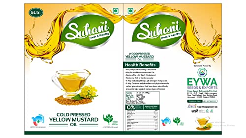 Image of Organic Yellow Mustard Oil (2 Litre) Cold Pressed /Wood Pressed Oil | Yellow Sarso Kachi Ghani Oil by EYWA (Suhani)