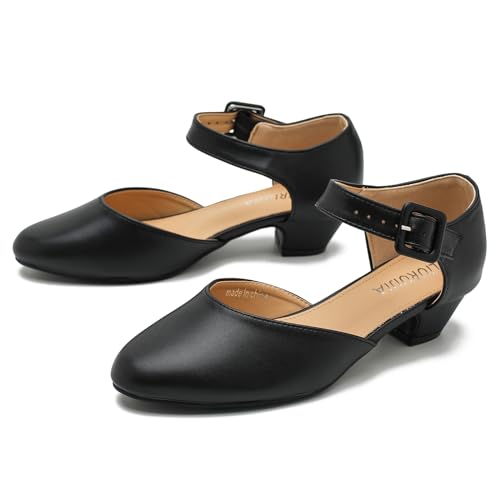 LIURUIJIA Women's Low Chunky Heel Dress Shoes Closed Toe Comfortable D'Orsay Work Office Pumps Black Matte US 7.52