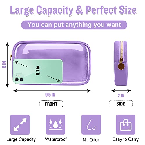 Small Clear Travel Makeup Organizer Bag For Purse, Cute Makeup Bag Preppy Cosmetic Zipper Pouch Purse, Transparent Pvc & Nylon Waterproof Make Up Brush Bag Toiletry Storage For Women Girls(Purple) #TOP1