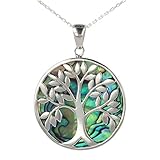 Couleur: MULTICOLORE ADEN - Pendentif Nacre abalone symbole arbre de vie Argent rhodié rond