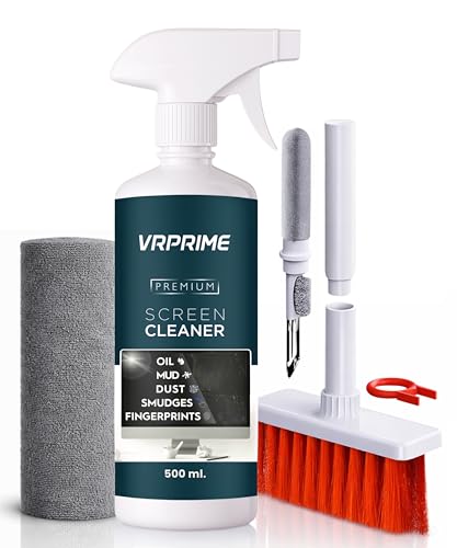 Image of VRPRIME Laptop Cleaner Kit | Combo with 500ML Laptop Screen Cleaner Spray for Keyboard, Mobile Phone, Camera Lens, Computer, Gadgets, Electronics, TV | Large Microfiber Cloth & Brush