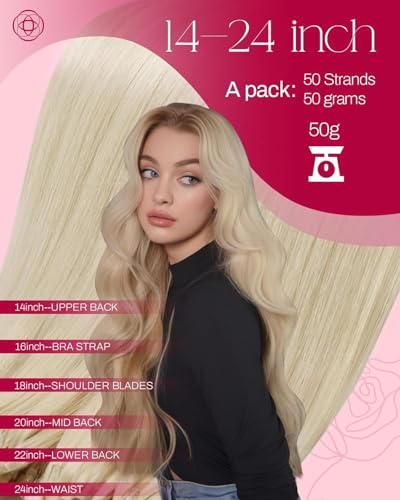 Image of Moresoo Micro Link Hair Extensions Human Hair, Platinum Blonde, 18 Inch | 50g 50 strands, individual strand extensions, cool platinum tone, buildable volume, travel, party styling, natural movement