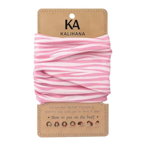 KALIHANA Pineapple Hair Wrap for Curly Hair - Sleep & Travel Scarf Anti-Frizz Stretch Bonnet Stay-Put for Thick Hair (Pink Stripes)