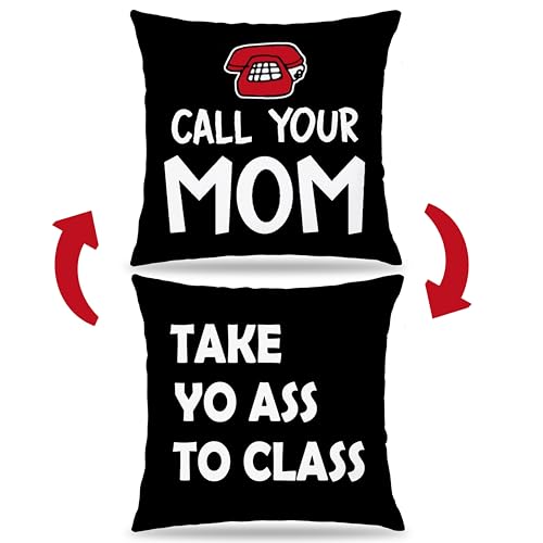Pleonox College Dorm Decor, Funny Call Your Mom Pillow Covers 18x18 Double-Sided, Back to School Gifts for Students, Gifts for College Students Girls Boys Freshmen, Dorm Room Accessories(Black)