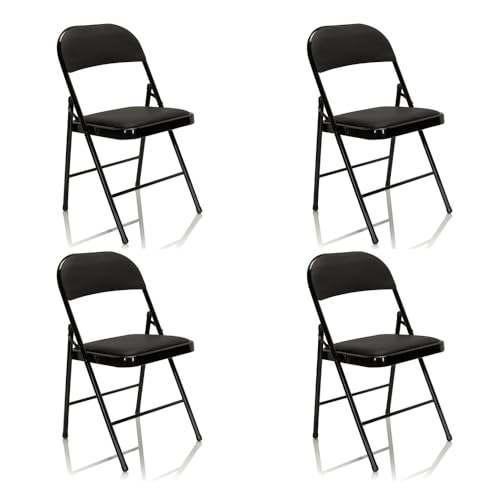 hjh OFFICE 803004 4X Silla Plegable con Estructura De Metal TUDELA Piel Sintética Negro, Silla De Conferencia Acolchada, soporta hasta 130 kg, Pack de 4