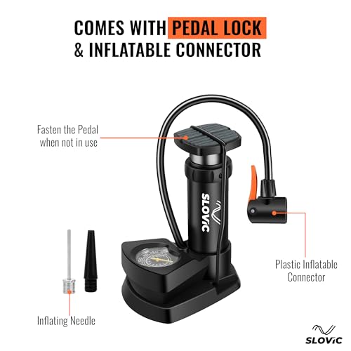 Image of Slovic Cycle Pump for Bicycle with Meter | Foot Air Pump for Car Tyre, Bike, Basketbal, Football Pump, | Cycle Accessories for Bicycle | Easy to Carry & Store