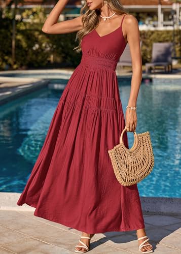 Image of KIRUNDO Maxi Dresses for Women 2026 Summer Sleeveless Spaghetti Strap Long Flowy Beach Vacation Dress Boho A Line Sundress