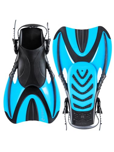 Two Bare Feet Open Heel DiveSport Swimming Diving Fins for Snorkelling for Men Women and Kids (Aqua, M)