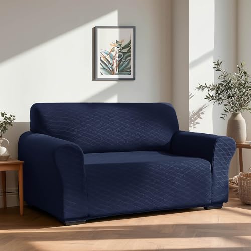Deconovo Stretch Sofa Abdeckung waschbar Sofabezug dehnbar Sofaüberwurf Sesselbezug Sofahusse Super Elastisch für Wohnzimmer, 3-Sitzer, 185 * 83 * 89cm, Marineblau
