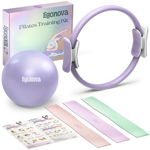 EgoNova Pilates Ring Set: 35cm Magic Circle mit doppelten gepolsterten Griffen, Pilates Mini Ball und Resistance Bands (15, 25, 35 lbs) für Stärke, Flexibilität, Stabilität und Körperstraffung EgoNova Pilates Ring Set: 35cm Magic Circle mit doppelten gepolsterten Griffen, Pilates Mini Ball und Resistance Bands (15, 25, 35 lbs) für Stärke, Flexibilität, Stabilität und Körperstraffung