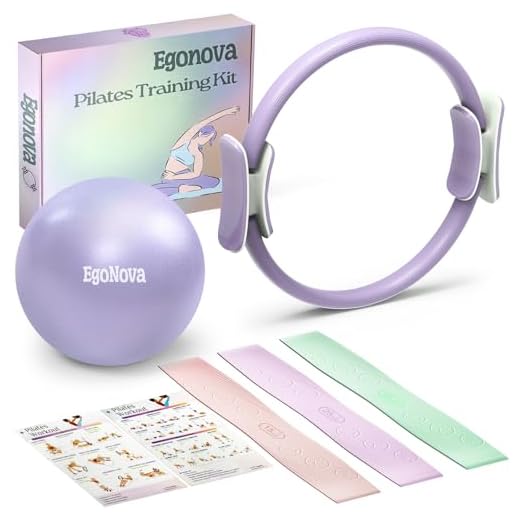 EgoNova Juego de Anillos de Pilates: círculo mágico de 35 cm con Asas Acolchadas Dobles, Mini Bola de Pilates y Bandas de Resistencia (15, 25, 35 Libras) para Fuerza, flexibilidad, Estabilidad y