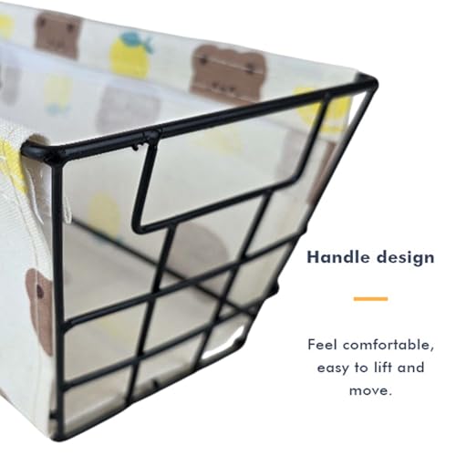 Image of Go Hooked Metal Storage Basket with Removable Fabric Liner | Cute Bear Print Multi-Purpose Organizer for Home, Bathroom, Tabletop | Decorative Wire Basket for Fruits, Toys, Snacks & Home Storage
